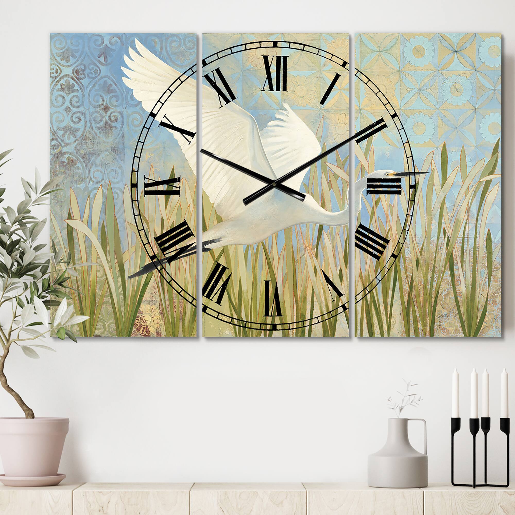 Designart Snowy Egret In Flight VII Multipanel Wall Clock
